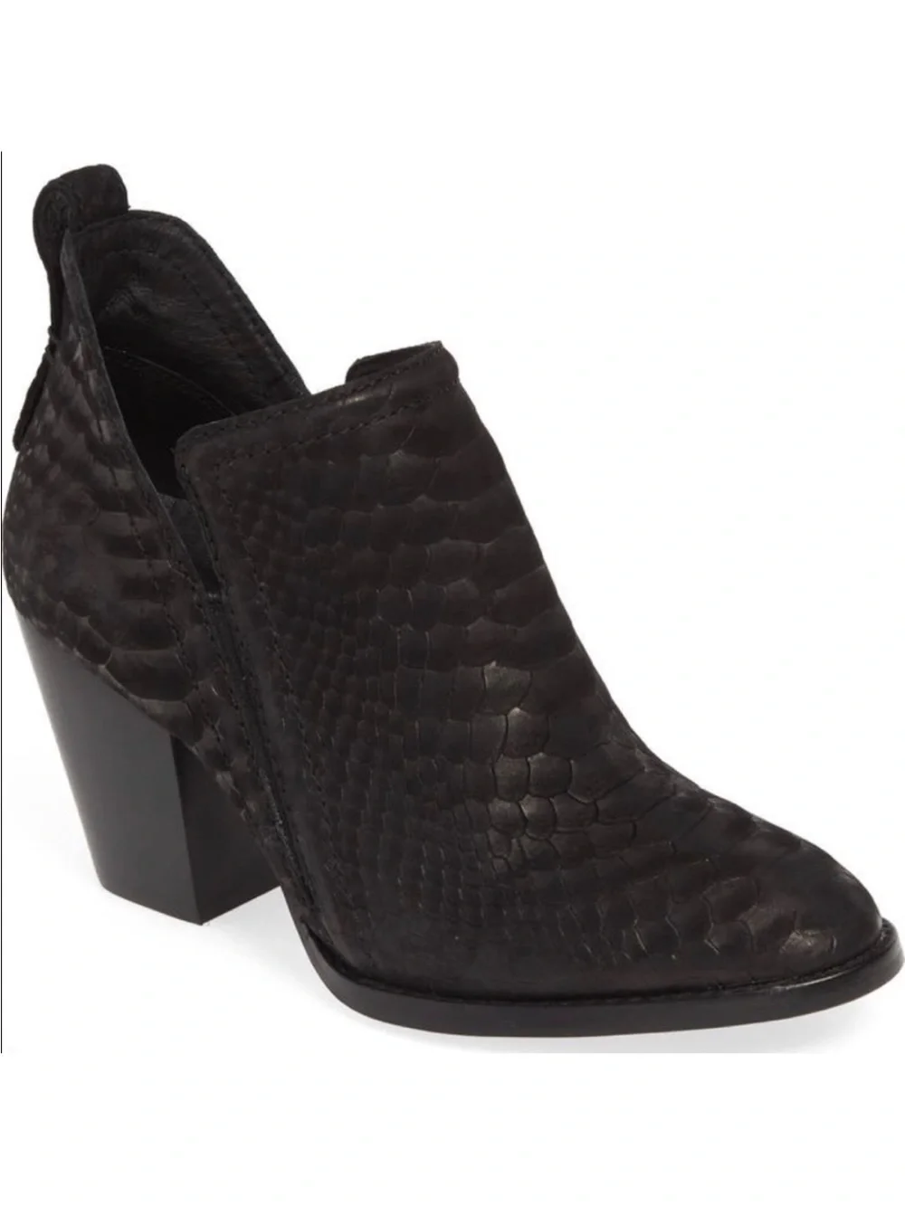 Jeffrey Campbell Rowlan Snakeskin Embossed Leather Bootie Ankle Boots Black